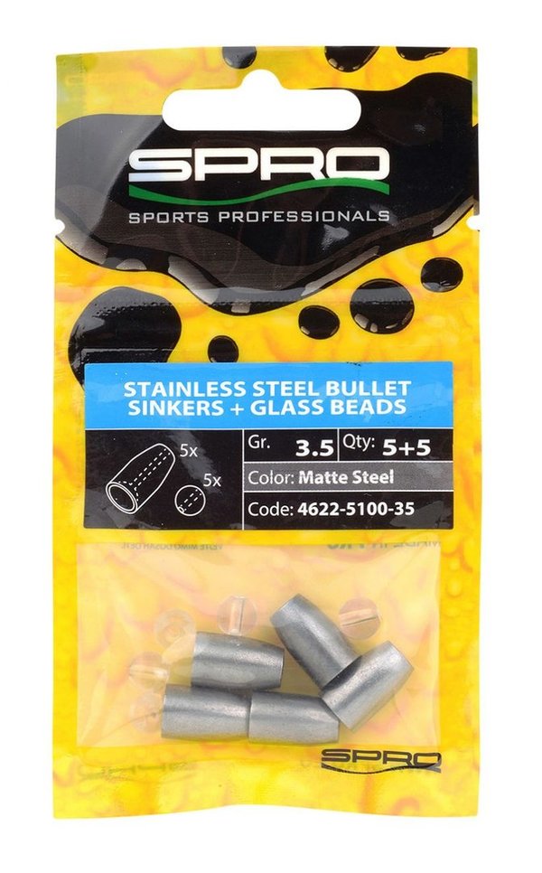 Spro stainless steel bullet sinkers + glass beads 3.5 gram